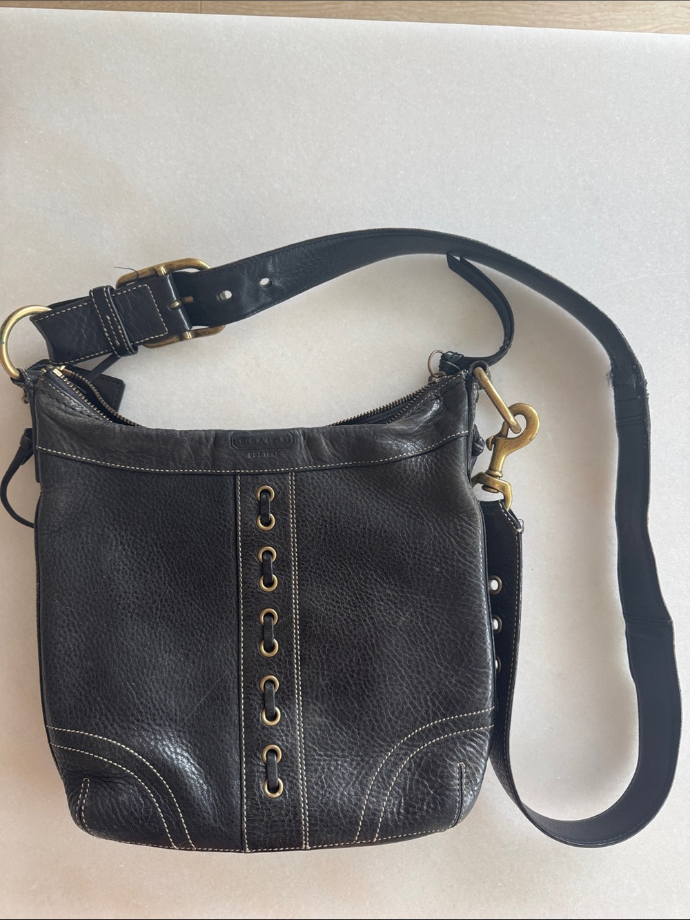 Coach Black Leather Crossbody with Brass Hardware
